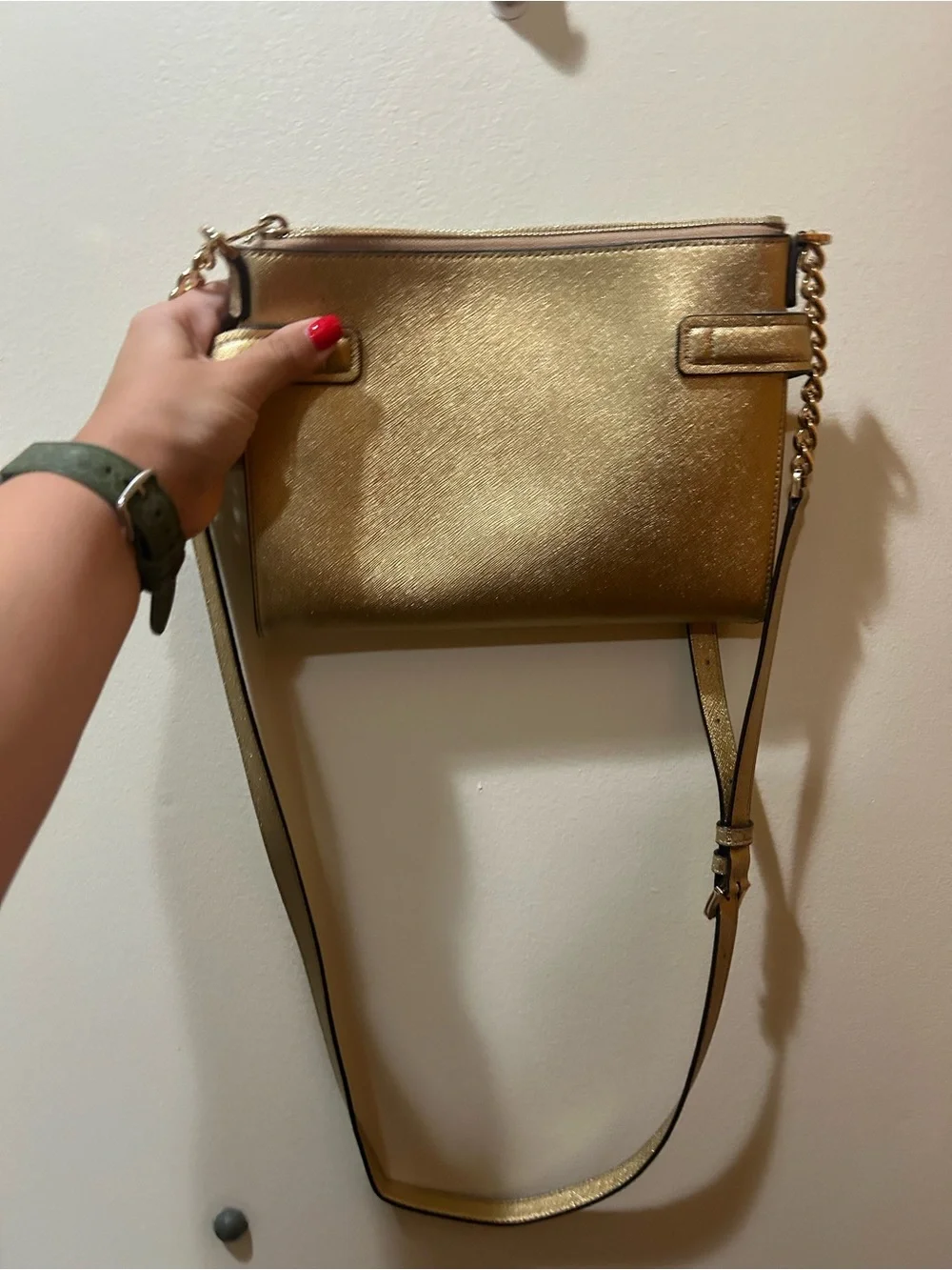 Michael Kors Metallic Gold Crossbody Bag with Stud Accents